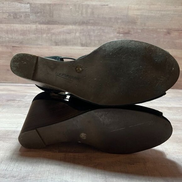 Lucky Brand Womens Black Suede Peep Toe Wedge Booties - Picture 5 of 12
